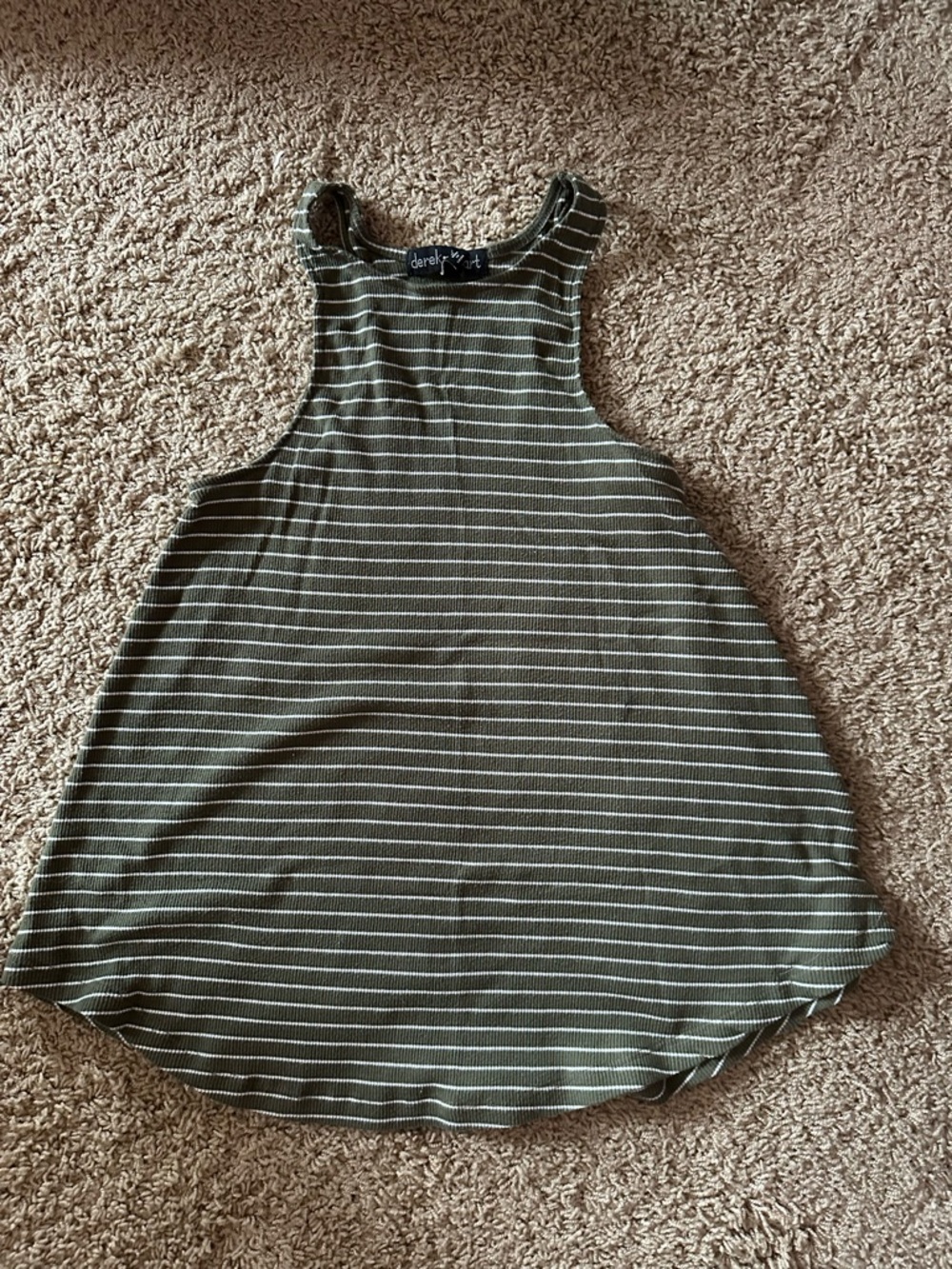 Derek Heart Olive & White Striped Ribbed Swing Tank
